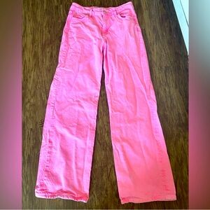 ZARA Med RISE women’s girls SUPER WIDE NEON PINK BOOGIE! JEANS/PANTS 4.
